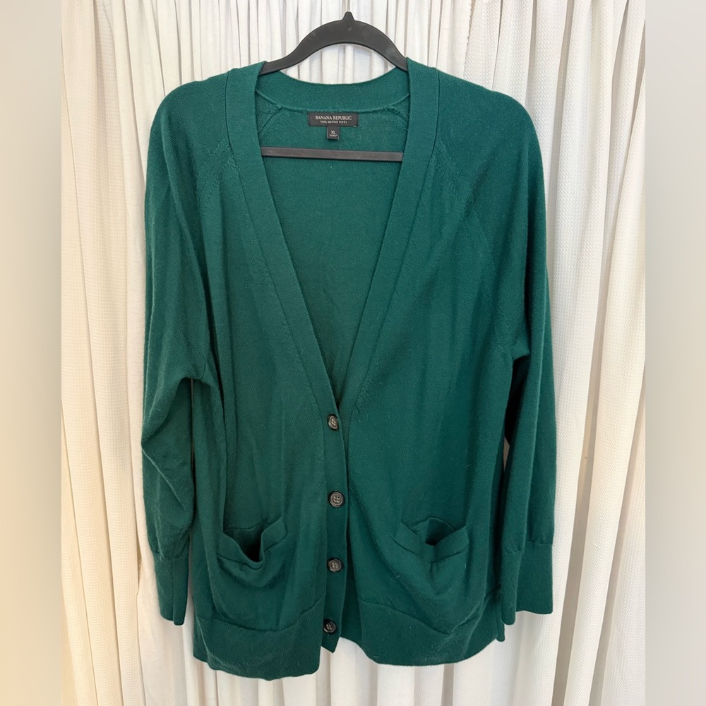 Banana Republic Women's Merino Wool Green Cardigan Sweater